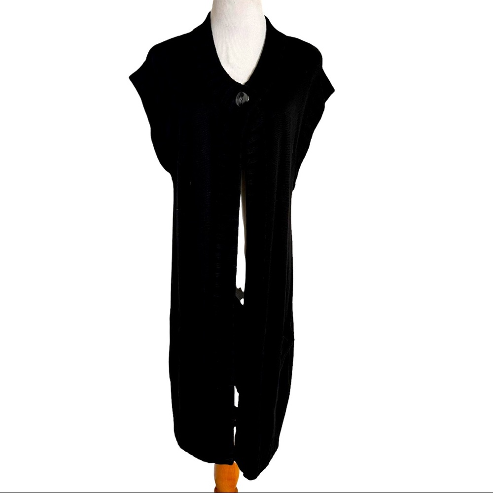 Chicos Black Long‎ Sweater Vest Duster Sz Medium 12-14